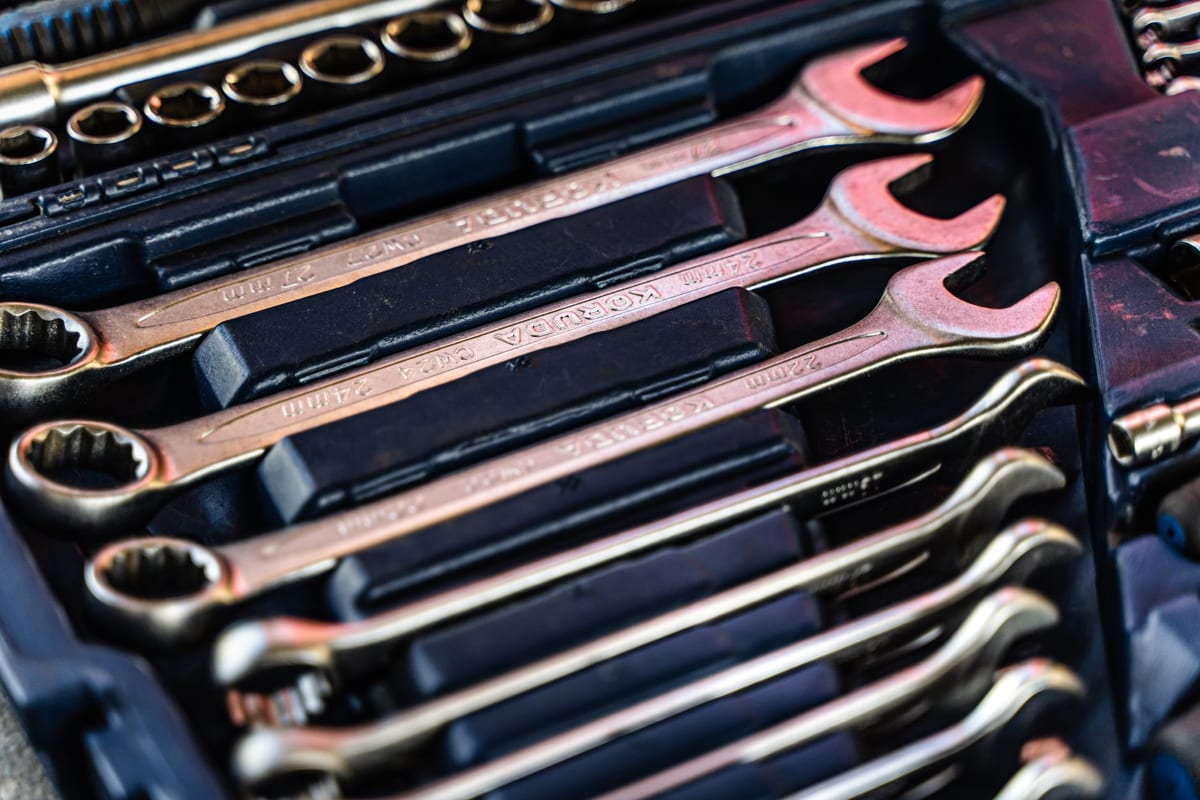 Close-up of a mechanic's wrench set